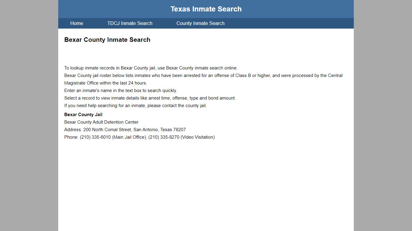 Bexar County Jail Inmate Search